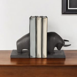 Set of Two 6" Black Metal Bull Decorative Bookends