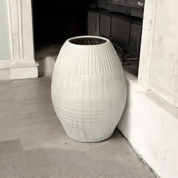 21" White Cylinder Ceramic Floor Vase
