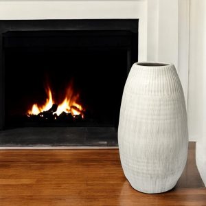 29" White Cylinder Ceramic Floor Vase