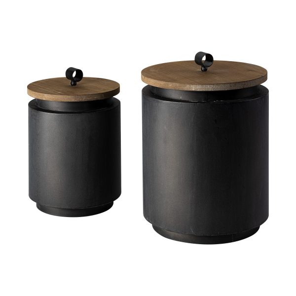 Set of Two Dark Gray Metal Decorative Canister - Image 2
