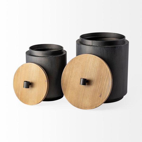 Set of Two Dark Gray Metal Decorative Canister - Image 3