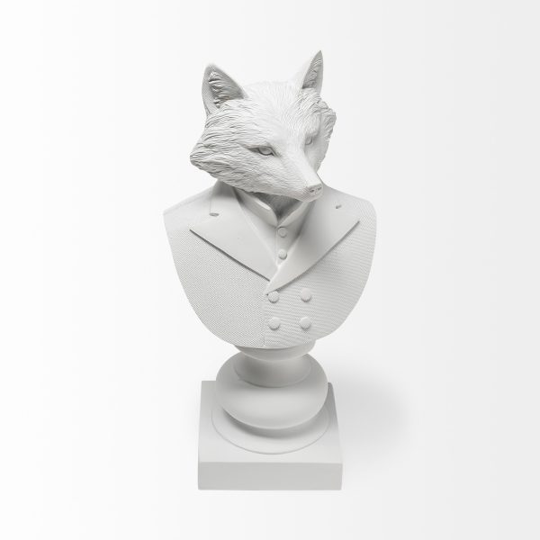 13" White Resin Fox Bust Tabletop Sculpture - Image 3