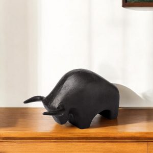 Black Cast Aluminum Raging Bull Decor Piece