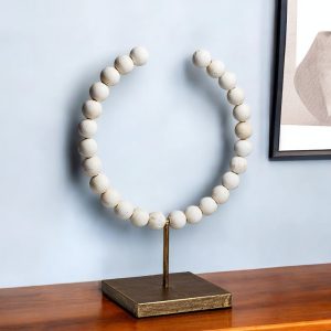16" White and Gold Wood and Metal Modern Abstract Tabletop Sculpture