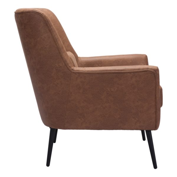 29" Brown And Black Faux Leather And Upholstered Arm Chair And Toss Pillow - Image 3