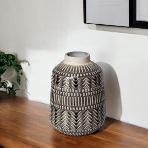 8" Gray Abstract Cylinder Ceramic Table Vase