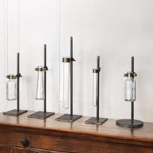 Set of Two Dark Brown Abstract Cylinder Metal Table Vase