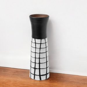 24" Black And White Abstract Cylinder Ceramic Table Vase