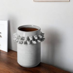 7" Gray Abstract Cylinder Ceramic Table Vase