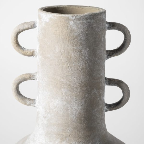 Rustic Whitewash Brown Double Handle Ceramic Vase - Image 2