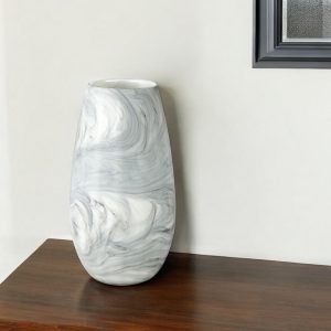 12" Gray And White Abstract Cylinder Crystal Glass Table Vase