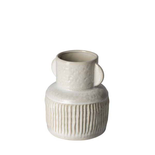 8" Whitewash Handled Textured Ceramic Vase - Image 2