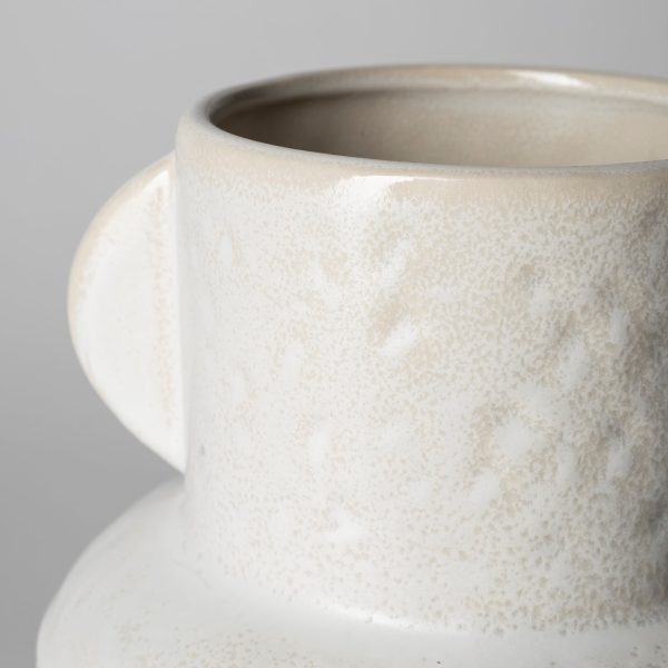 8" Whitewash Handled Textured Ceramic Vase - Image 3