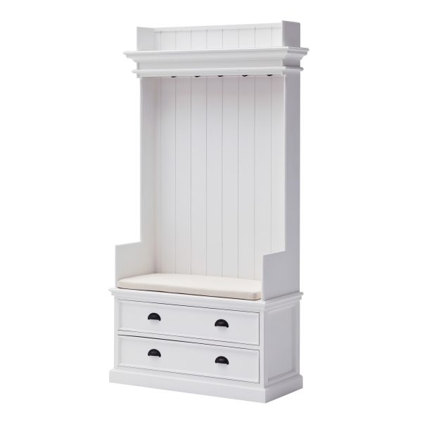 Classic White Entryway Coat Rack and Bench with Drawers - Image 2