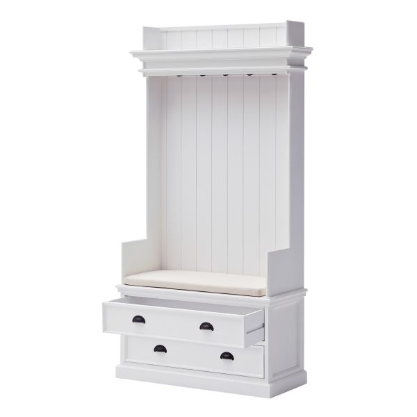 Classic White Entryway Coat Rack and Bench with Drawers - Image 3