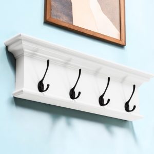 28" Classic White Wood Four Hook Hanging Coat Rack