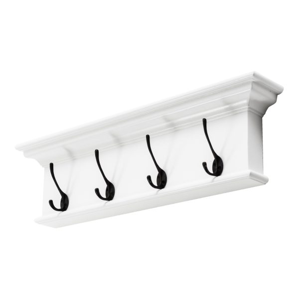 28" Classic White Wood Four Hook Hanging Coat Rack - Image 3