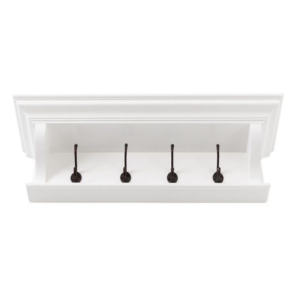 Classic White Wood Wide Four Hook Hanging Coat Rack - Image 2