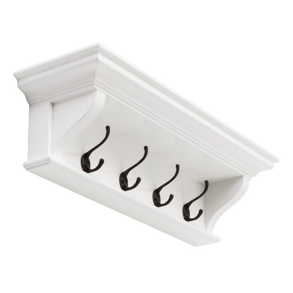Classic White Wood Wide Four Hook Hanging Coat Rack - Image 3