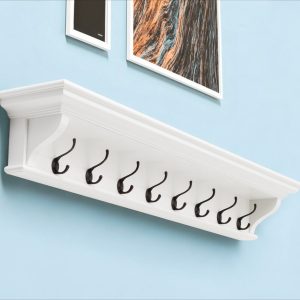 Classic White Wood Wide Eight Hook Coat Rack