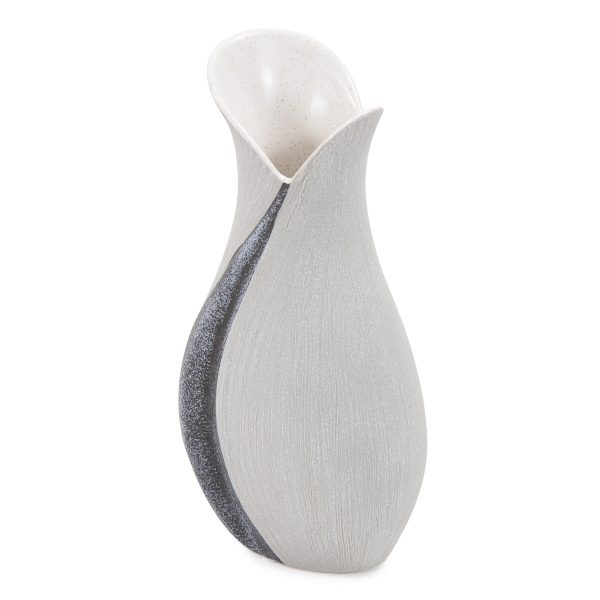 10" Gray and Off White Tulip Ceramic Table Vase With Sequins - Image 3