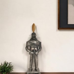 18" Gray Metal Hand Painted Figurine Tabletop Sculpture