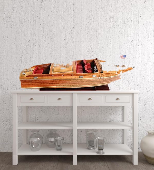 15" Natural Manufactured Wood Boat Sculpture - Image 2