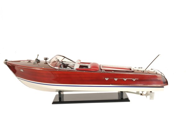 10" Red White And Brown Manufactured Wood Hand Painted Decorative Boat - Image 3