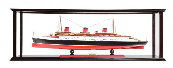 15" Black and Red Solid Wood Hand Painted Normandie Large Display Case Model Boat - Image 2