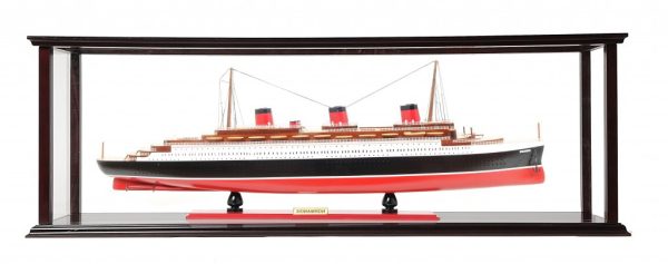 15" Black and Red Solid Wood Hand Painted Normandie Large Display Case Model Boat
