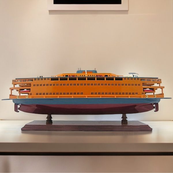 11" Maroon Staten Island Ferry Boat Hand Painted Decorative Boat - Image 2
