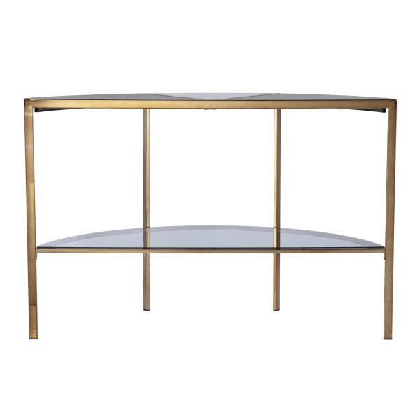 44" Black White and Champagne Faux Marble Half Moon Console Table With Shelves - Image 2