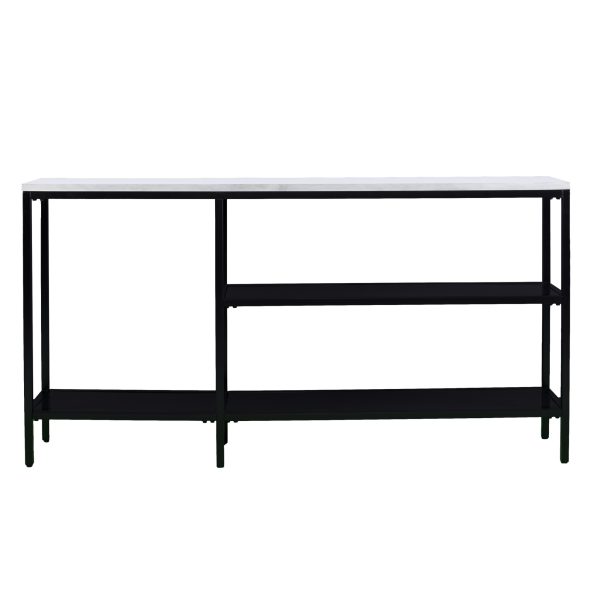 56" White and Black Faux Marble Frame Console Table Two Shelves - Image 2