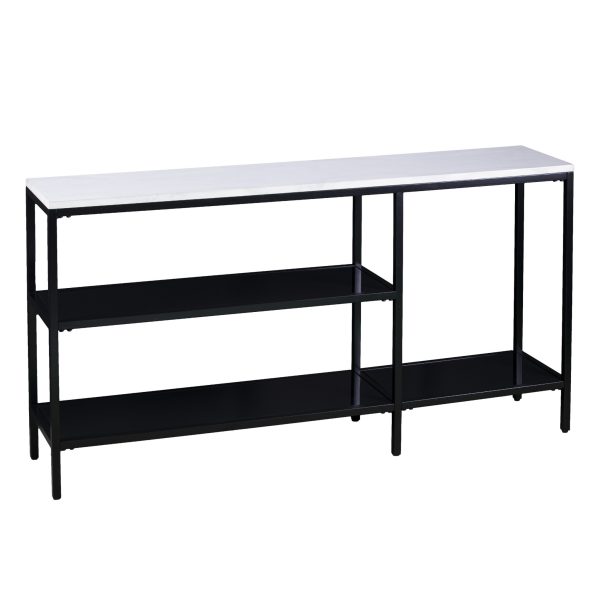 56" White and Black Faux Marble Frame Console Table Two Shelves - Image 3
