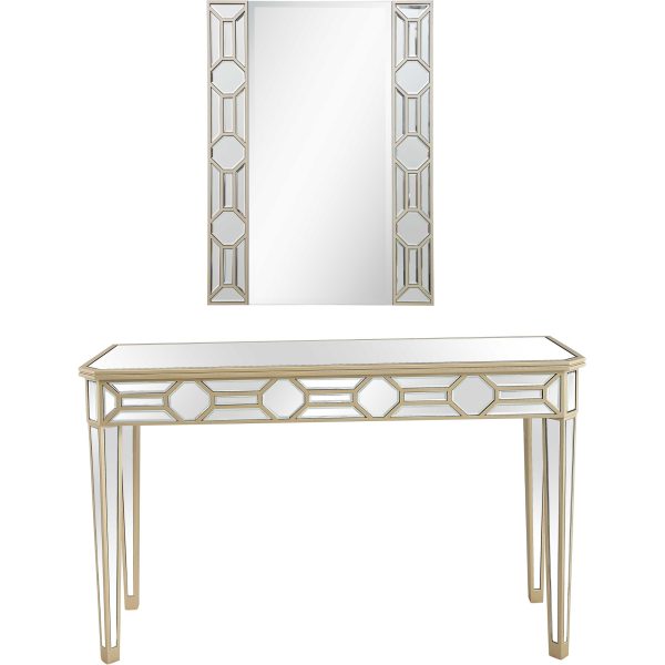 Set of Two 47" Silver and Champagne Mirrored Glass Console Table and Mirror - Image 2