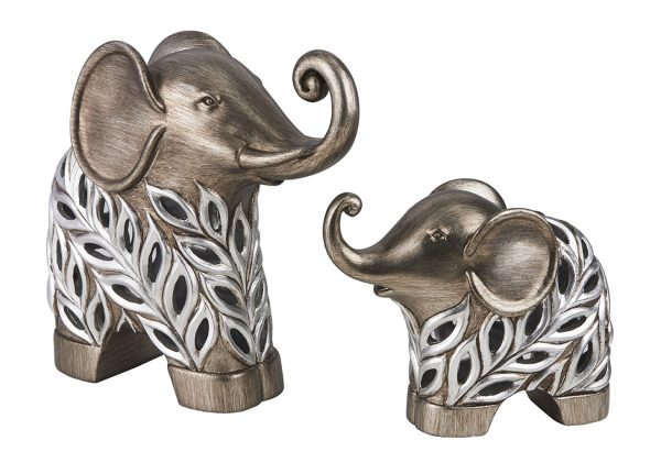 Set of Two 9" Silver Polyresin Elephant Statue - Image 3
