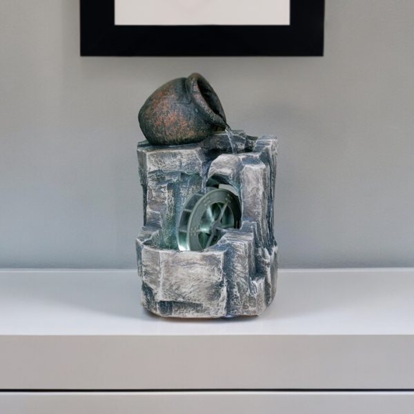 12" Gray Polyresin Farmhouse Design Tabletop Fountain with Light - Image 2