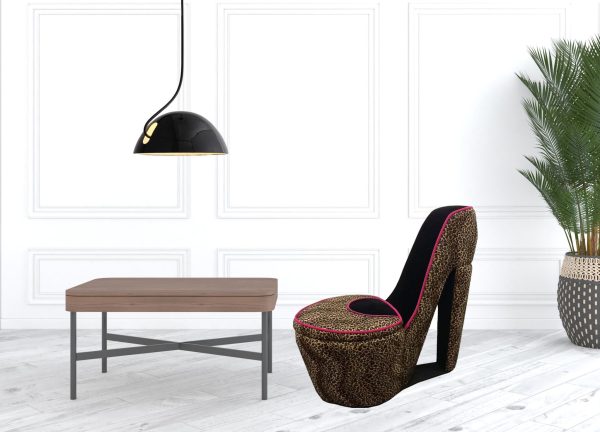 32" Brown Faux Suede Animal Print Side Chair - Image 3