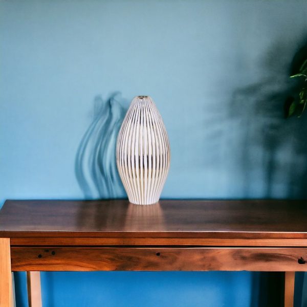 14" White and Gold Ceramic Striped Bud Vase - Image 3