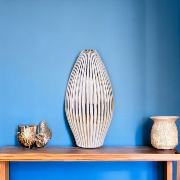 14" White and Gold Ceramic Striped Bud Vase - Image 2