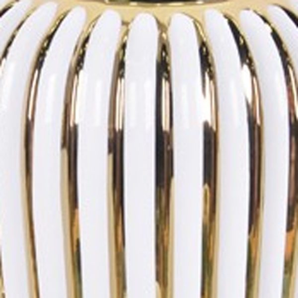 9" White and Gold Ceramic Striped Round Table Vase - Image 3