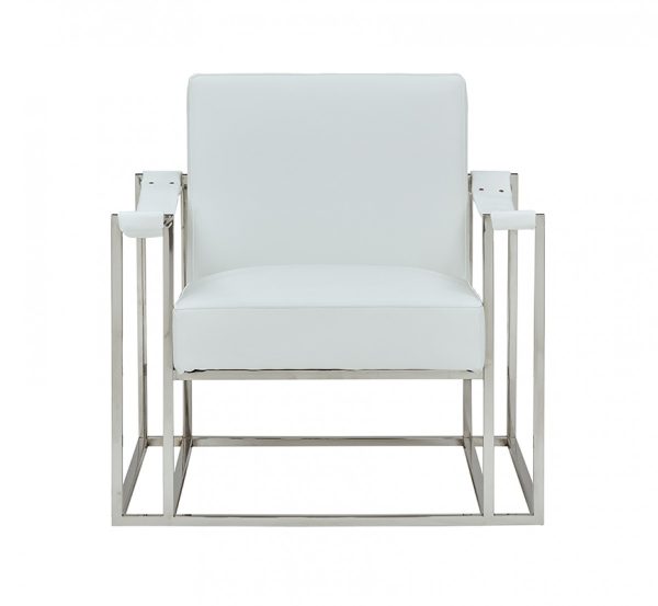 31" White And Gold Faux Leather Arm Chair - Image 2