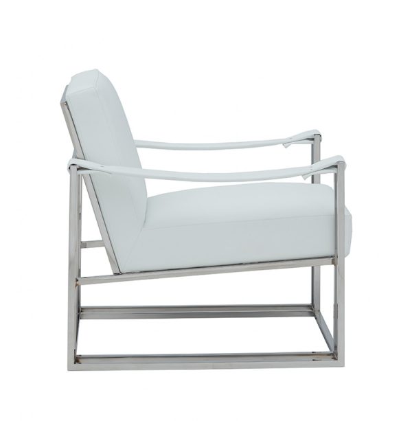 31" White And Gold Faux Leather Arm Chair - Image 3