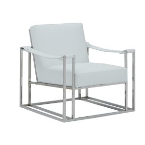 31" White And Gold Faux Leather Arm Chair