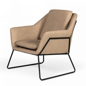 31" Taupe And Black Faux Leather Arm Chair