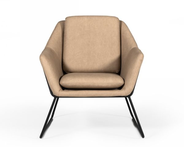 31" Taupe And Black Faux Leather Arm Chair - Image 2