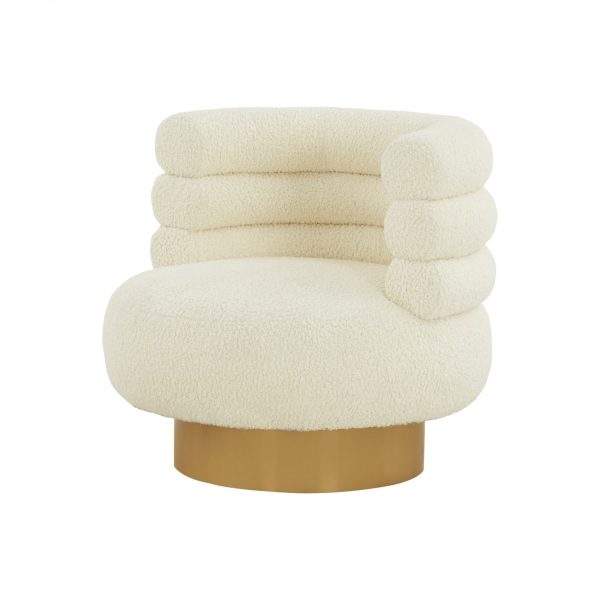33" White And Gold Upholstered Barrel Chair - Image 2