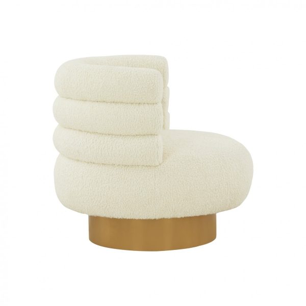 33" White And Gold Upholstered Barrel Chair - Image 3