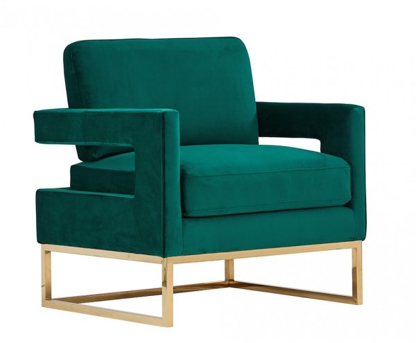 34" Green And Gold Velvet Arm Chair