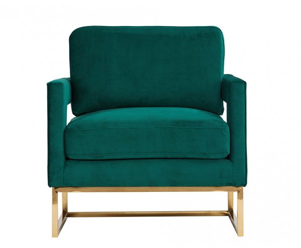 34" Green And Gold Velvet Arm Chair - Image 2